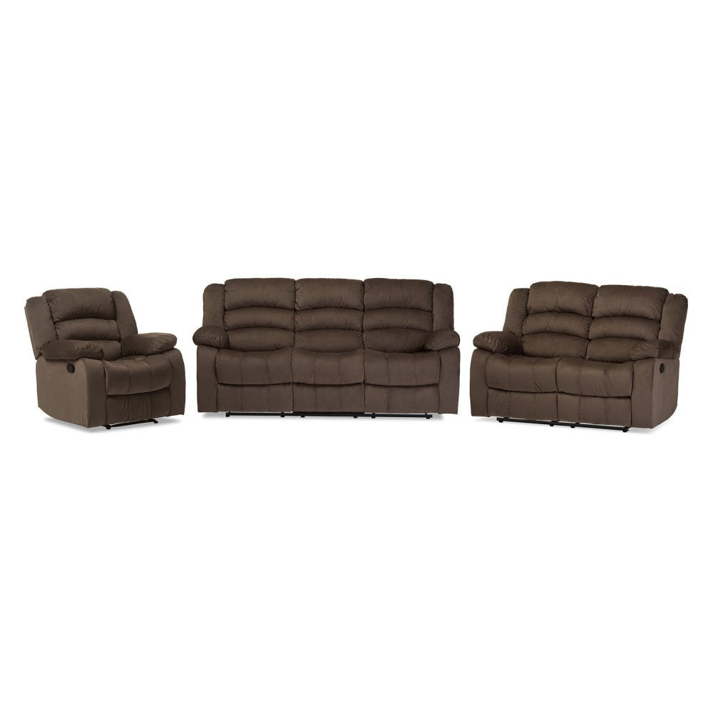 Baxton Studio Hollace Microsuede 3 Piece Sofa Set in Taupe
