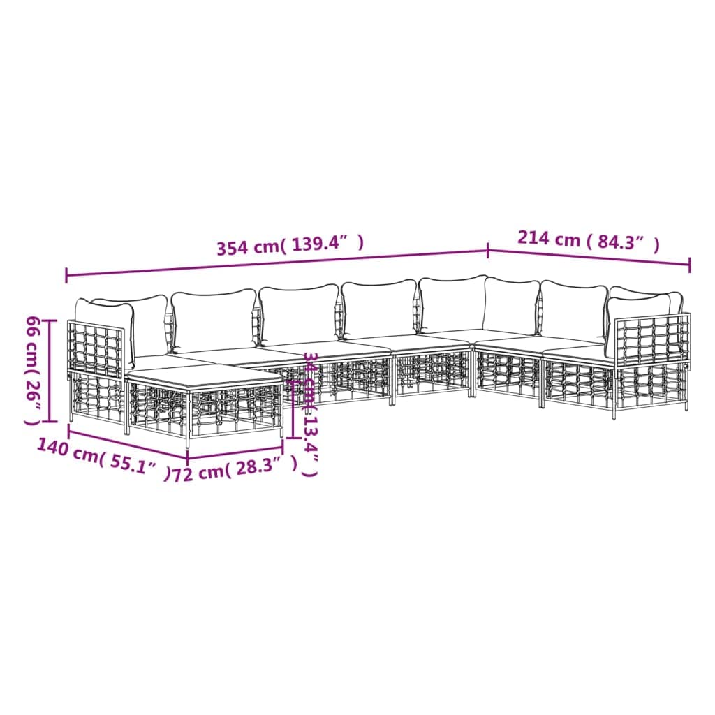 vidaXL 8-Piece Patio Lounge Set in Anthracite Poly Rattan with Cushions - Modular Outdoor Furniture for Garden, Terrace or Deck