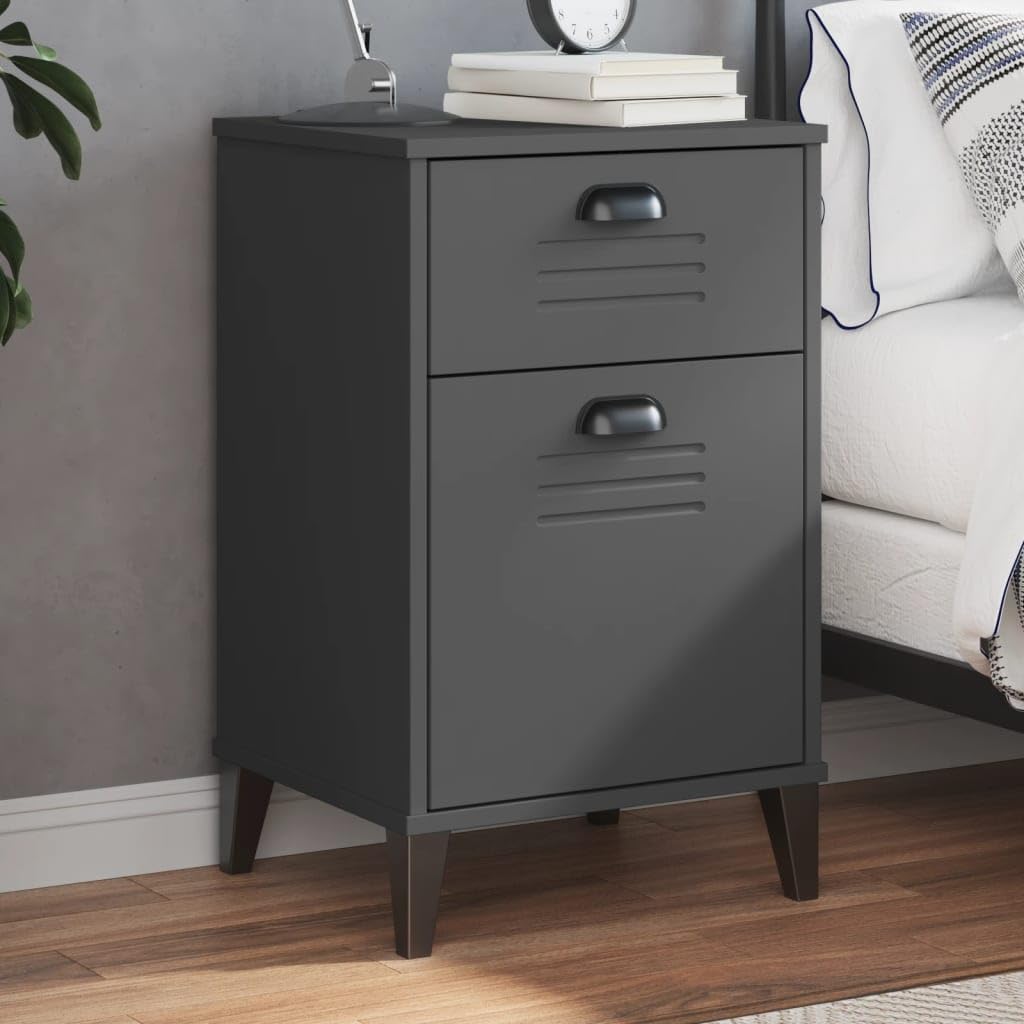 vidaXL Bedside Cabinet/Nightstand with Drawer and Compartment - Anthracite Gray Engineered Wood - Industrial Style, 2 Plastic Handles, 15.7 W x 13.8 D x 25.6 H, Assembly Required