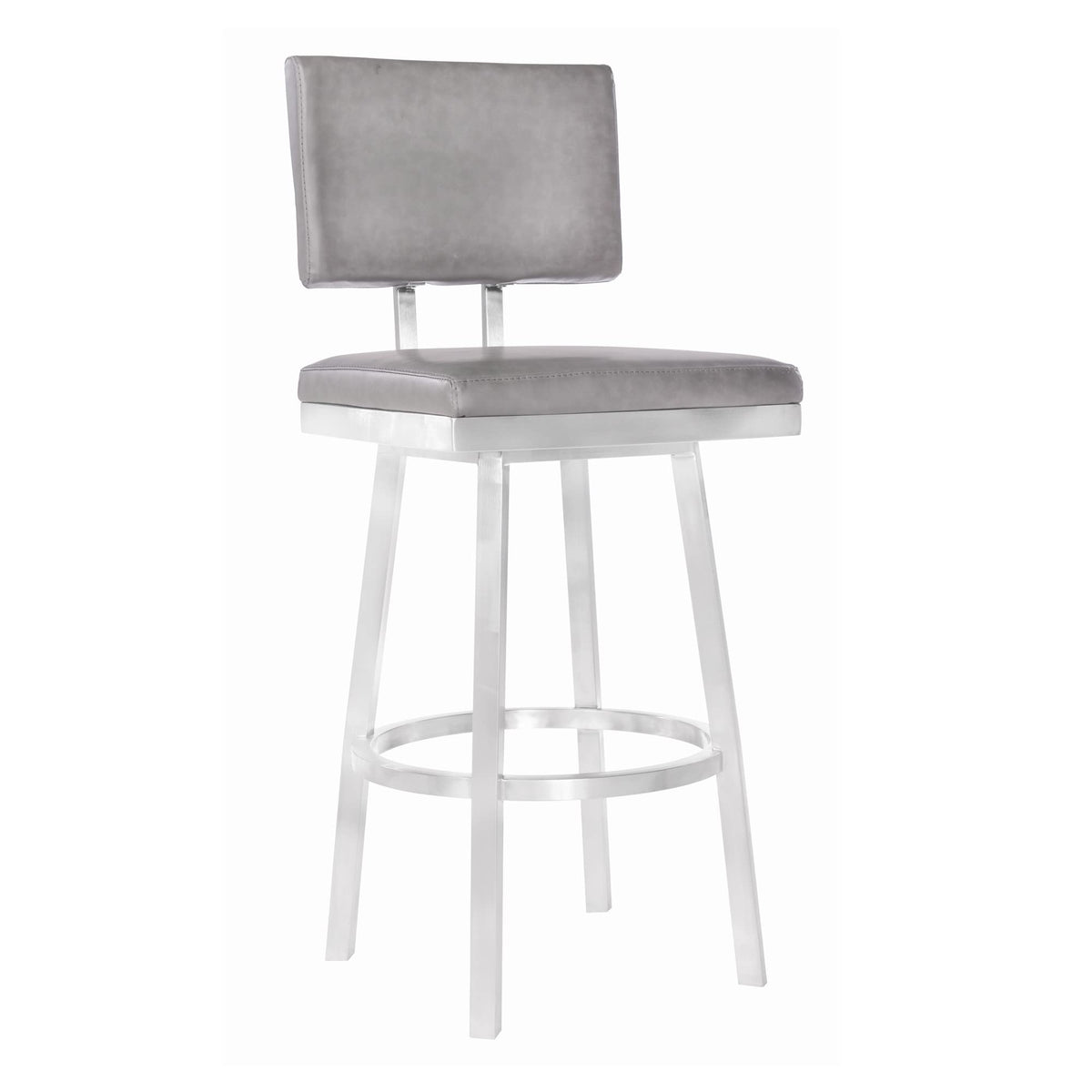 HomeRoots Vintage Gray Faux Leather 26' Vintage Gray on Stainless Faux Leather Rectangular Swivel Armless Barstool