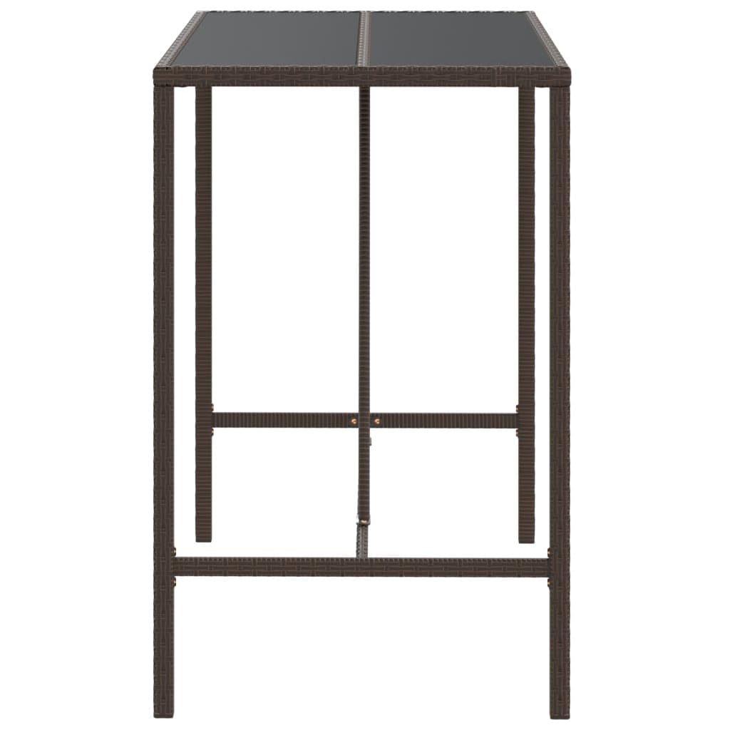 vidaXL Outdoor Bar Table with Glass Top, Brown Poly Rattan, Powder-Coated Steel Frame, Tempered Black Glass, Weather-Resistant - 43.3&quot;x27.6&quot;x43.3&quot;