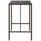 vidaXL Outdoor Bar Table with Glass Top, Brown Poly Rattan, Powder-Coated Steel Frame, Tempered Black Glass, Weather-Resistant - 43.3"x27.6"x43.3"