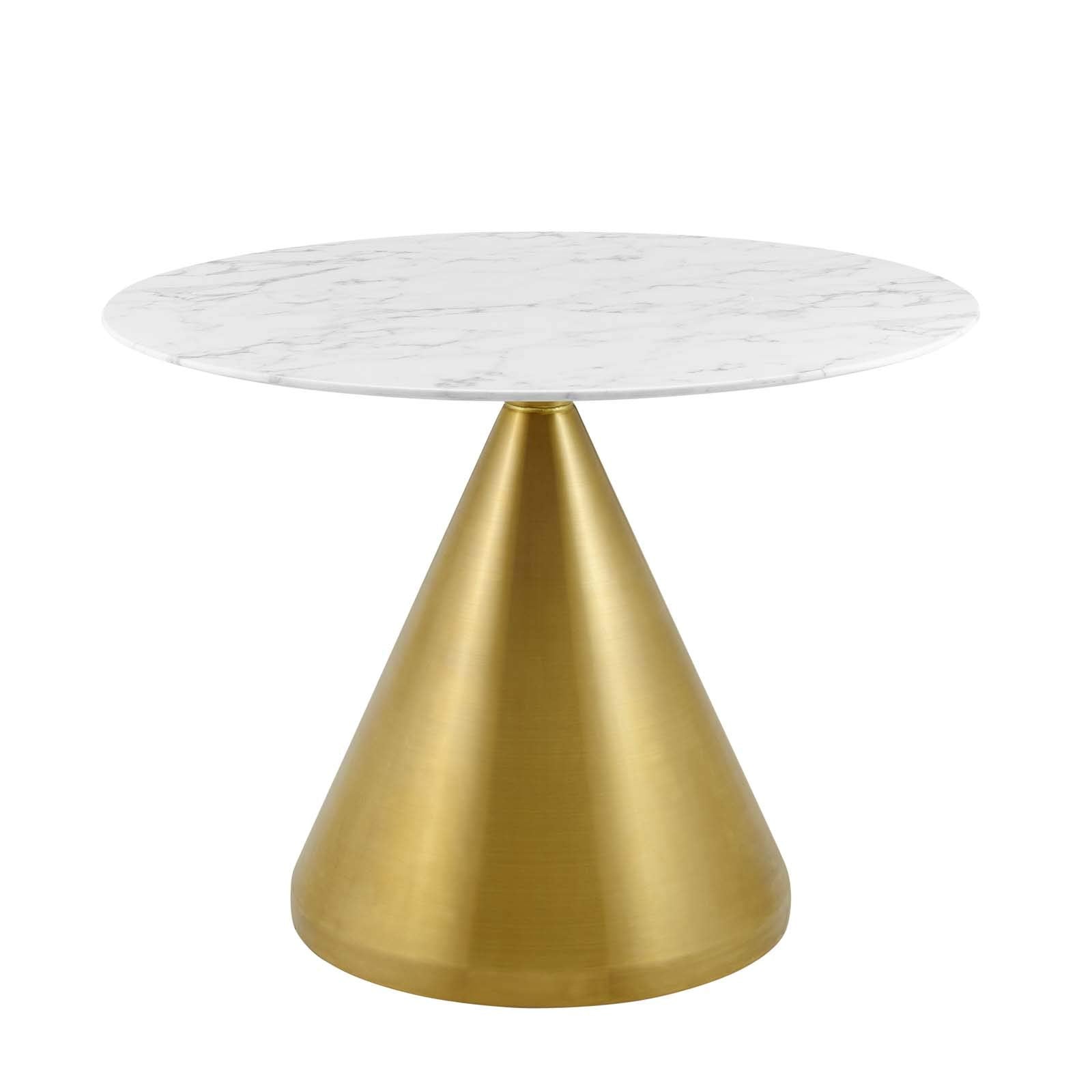 Modway Tupelo Round Artificial Marble 40&quot; Dining Table in Gold White