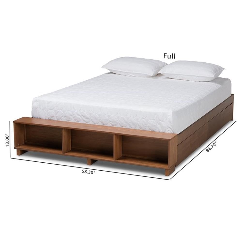 Baxton Studio Arthur Modern Rustic Ash Walnut Brown Finished Wood Queen Size Platform Bed with Built-in Shelves