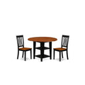 East West Furniture Suan3-Bch-W 3 Piece Dining Room Table Set Contains A Round Dining Table With Dropleaf & Shelves And 2 Wood Seat Chairs, 42X42 Inch, Black & Cherry