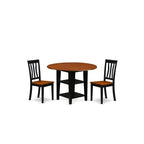 East West Furniture Suan3-Bch-W 3 Piece Dining Room Table Set Contains A Round Dining Table With Dropleaf & Shelves And 2 Wood Seat Chairs, 42X42 Inch, Black & Cherry