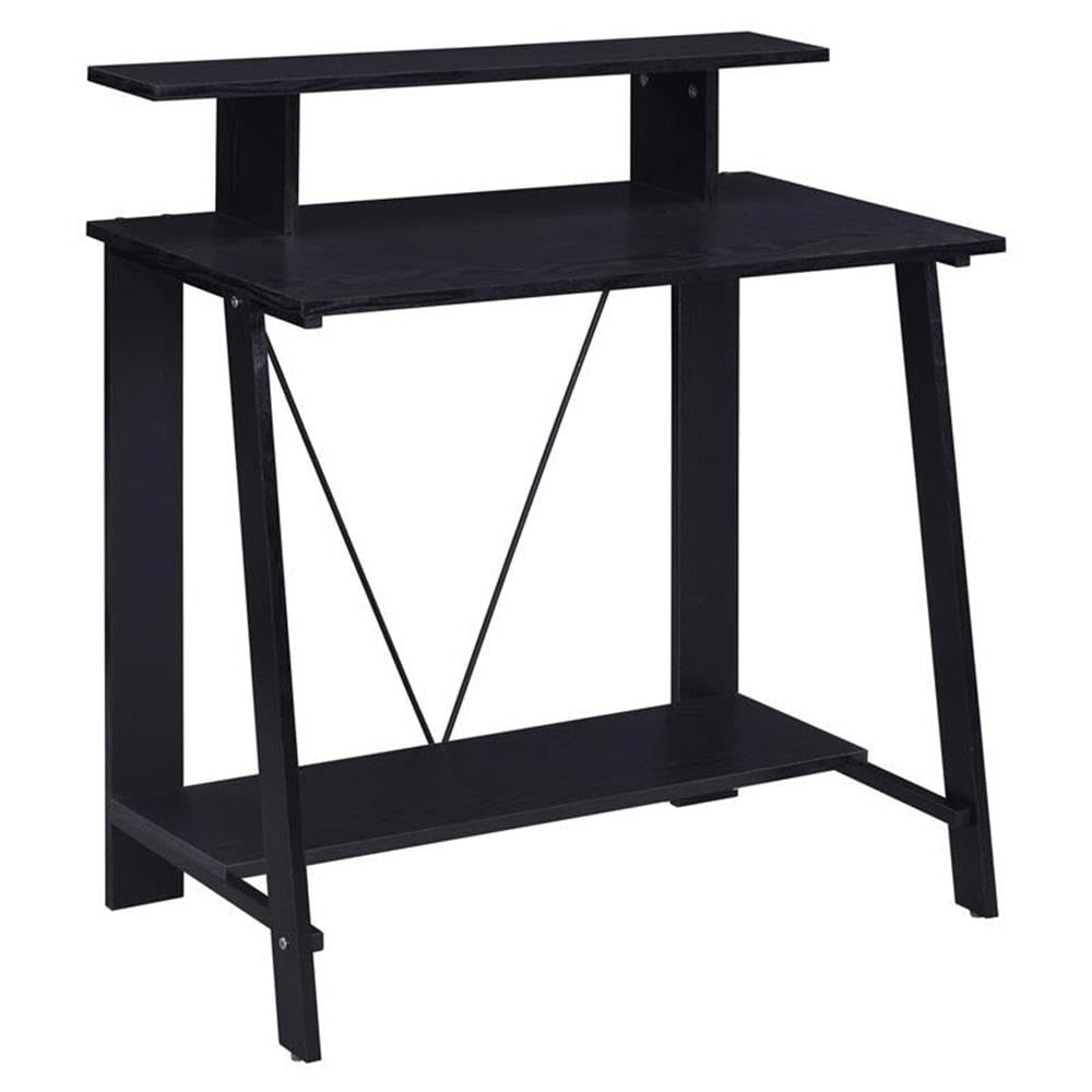 Acme Nypho Wooden 2 Shelves Writing Desk With Metal Frame In Black