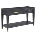 Steve Silver Co Yves Modern Console Sofa Dual Drawers, Bottom Shelf Table, 48 x 18 x 30, Rubbed Charcoal with Brushed Brass Accents