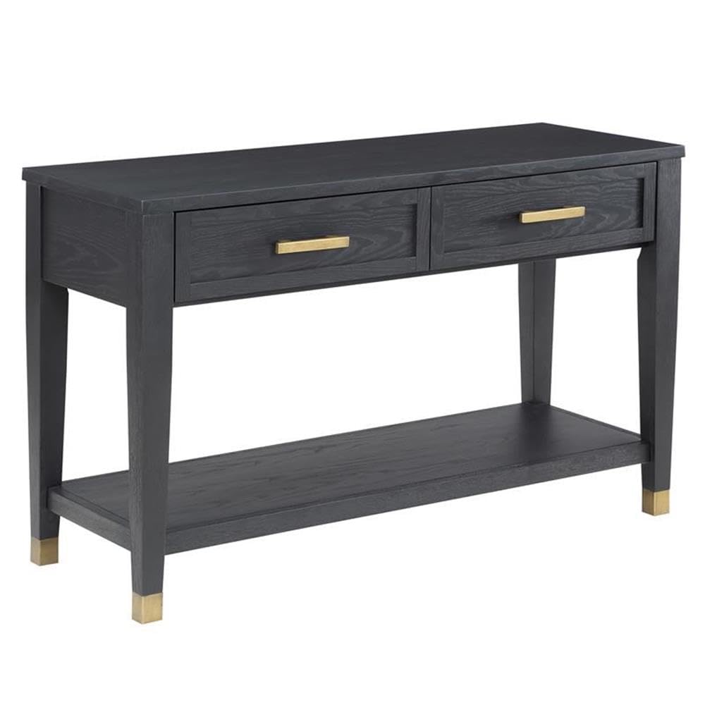 Steve Silver Co Yves Modern Console Sofa Dual Drawers, Bottom Shelf Table, 48 x 18 x 30, Rubbed Charcoal with Brushed Brass Accents