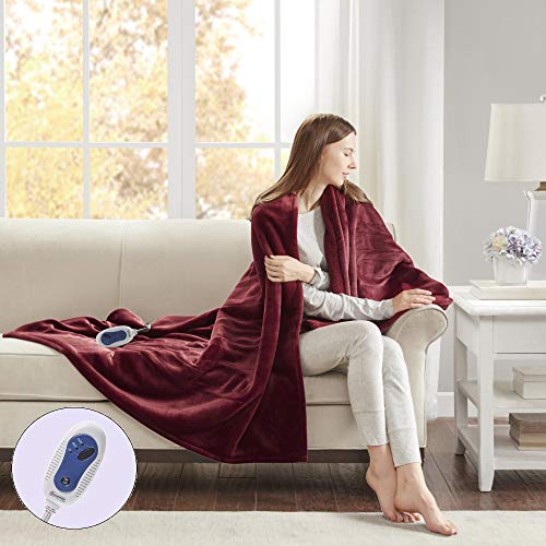 Beautyrest Microlight To Sherpa Reversible Electric Blanket Throw, Adjustable Multi-Level Heat Setting Controller Cozy Living Ro