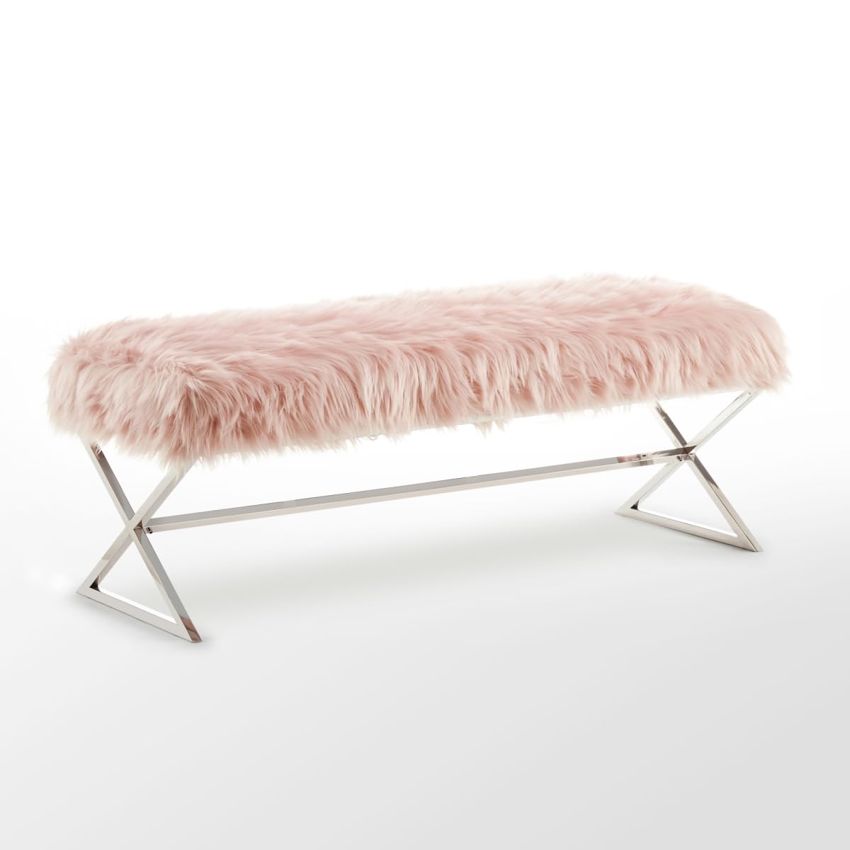 HomeRoots 490874 18 x 18 x 48 in. Rose & Silver Upholstered Upholstery Bedroom Bench