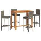vidaXL Patio Bar Set - Acacia Wood & Poly Rattan Outdoor Furniture - 5-Piece Set with Gray Stools and Table for Garden Deck and Patio