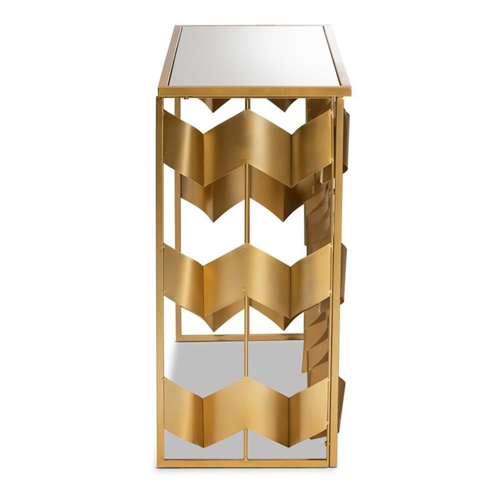 Baxton Studio Vega Glam and Luxe Gold Finished Metal and Mirrored Glass Geometric Console Table