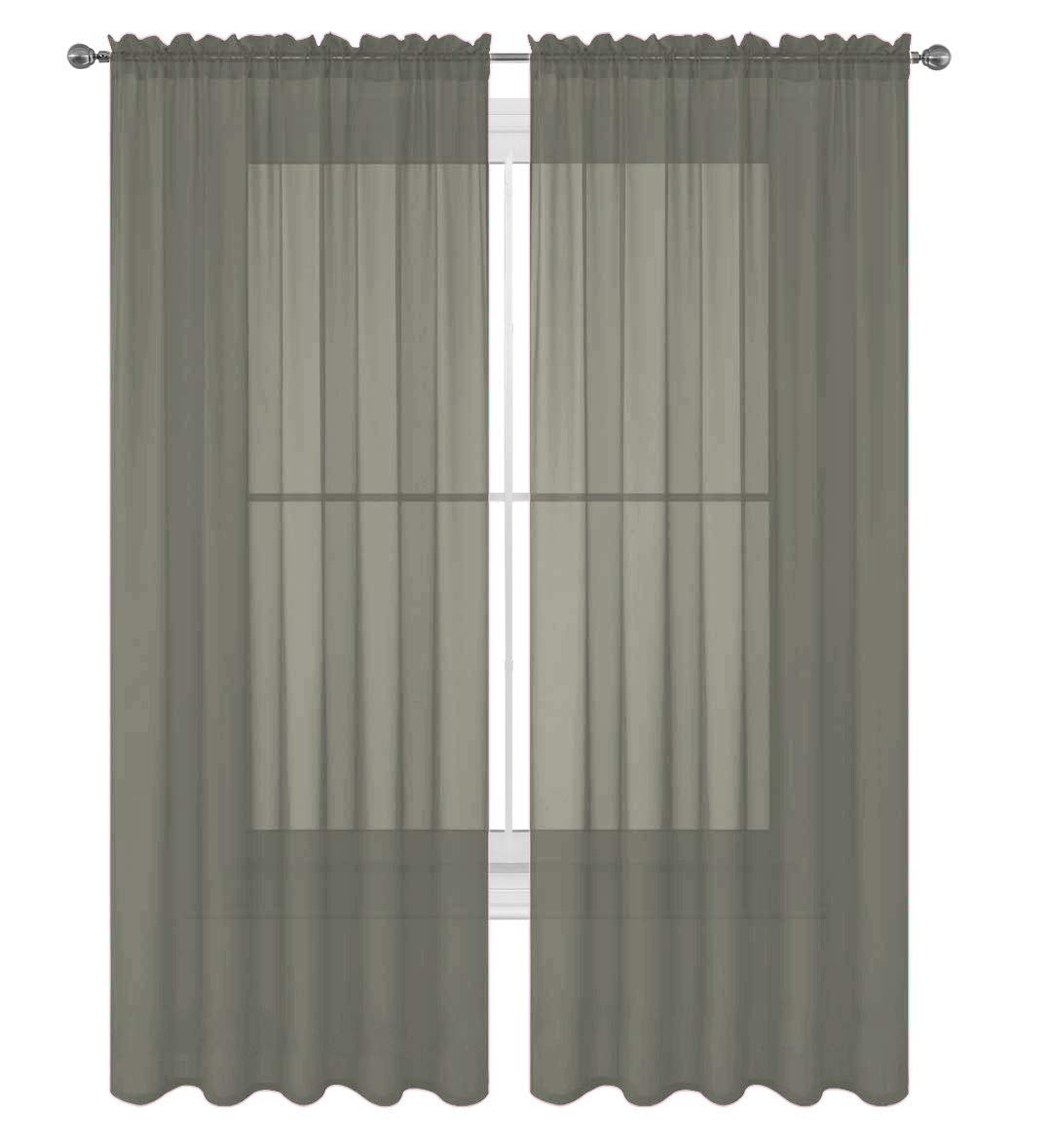 Decotex 2 Piece Solid Elegant Sheer Curtains Fully Stitched Panels Window Treatment Drape (54'' X 63'', Gray)