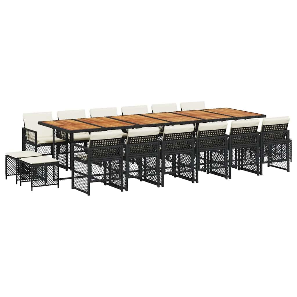 vidaXL Garden Dining Set Black PE Rattan, Steel, Acacia Wood Large