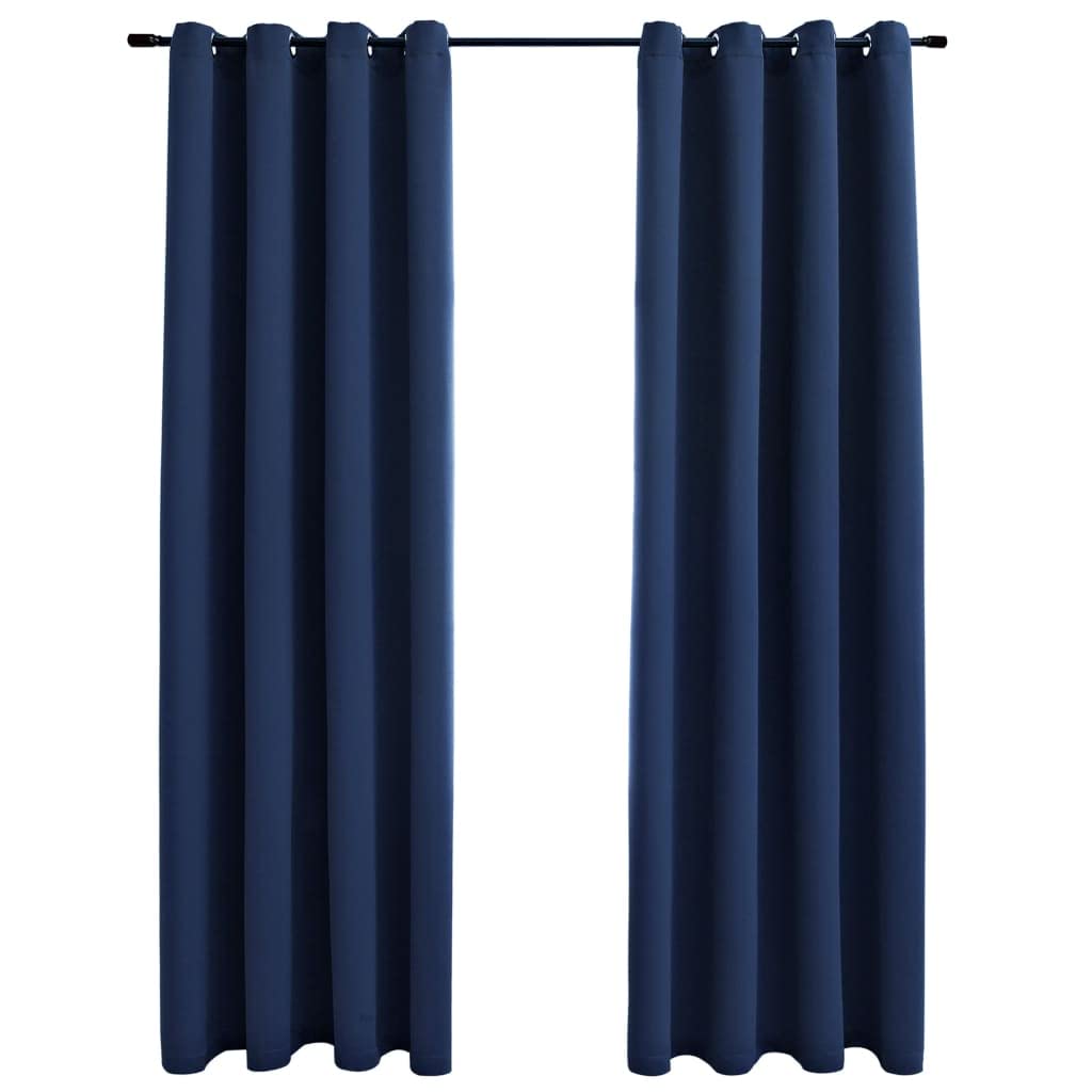 Vidaxl 2X Blackout Curtain With Rings Window Blind Covering Drape Drapery Interior Privacy Bedroom Living Room Navy Blue 54&Quot;X63&Quot; Fabric