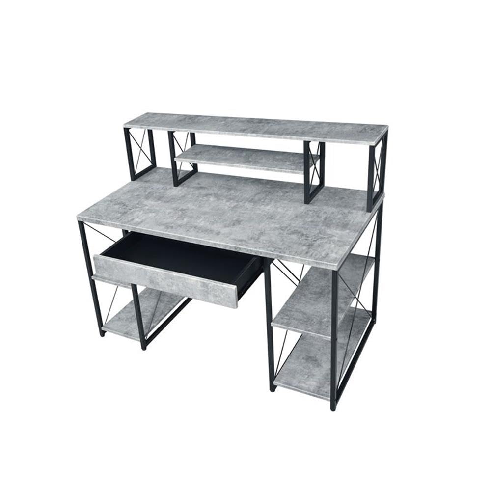 Acme Amiel Wooden 1-Drawer Writing Desk in Faux Concrete and Black
