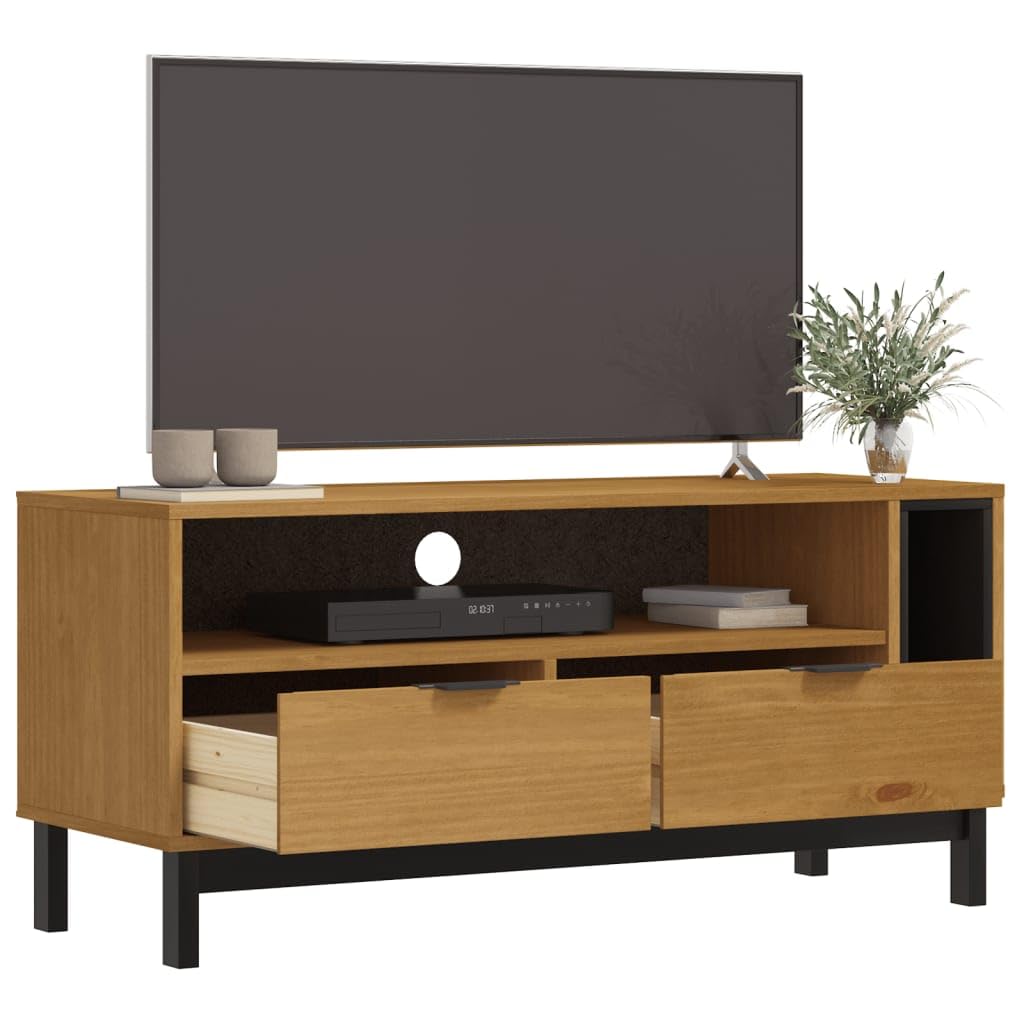 vidaXL Solid Pine Wood TV Cabinet FLAM - Effective Cable Management & Storage, Robust Display Surface, Assembly Required, Oak Color Finish, Measures 43.3&quot;x15.7&quot;x19.7&quot;