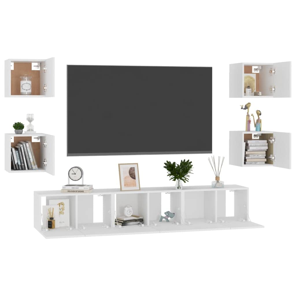 vidaXL TV Cabinet Set 7 Piece Home Indoor Living Room Entertainment Center Stereo HiFi Cabinet Media Unit Furniture White Engineered Wood