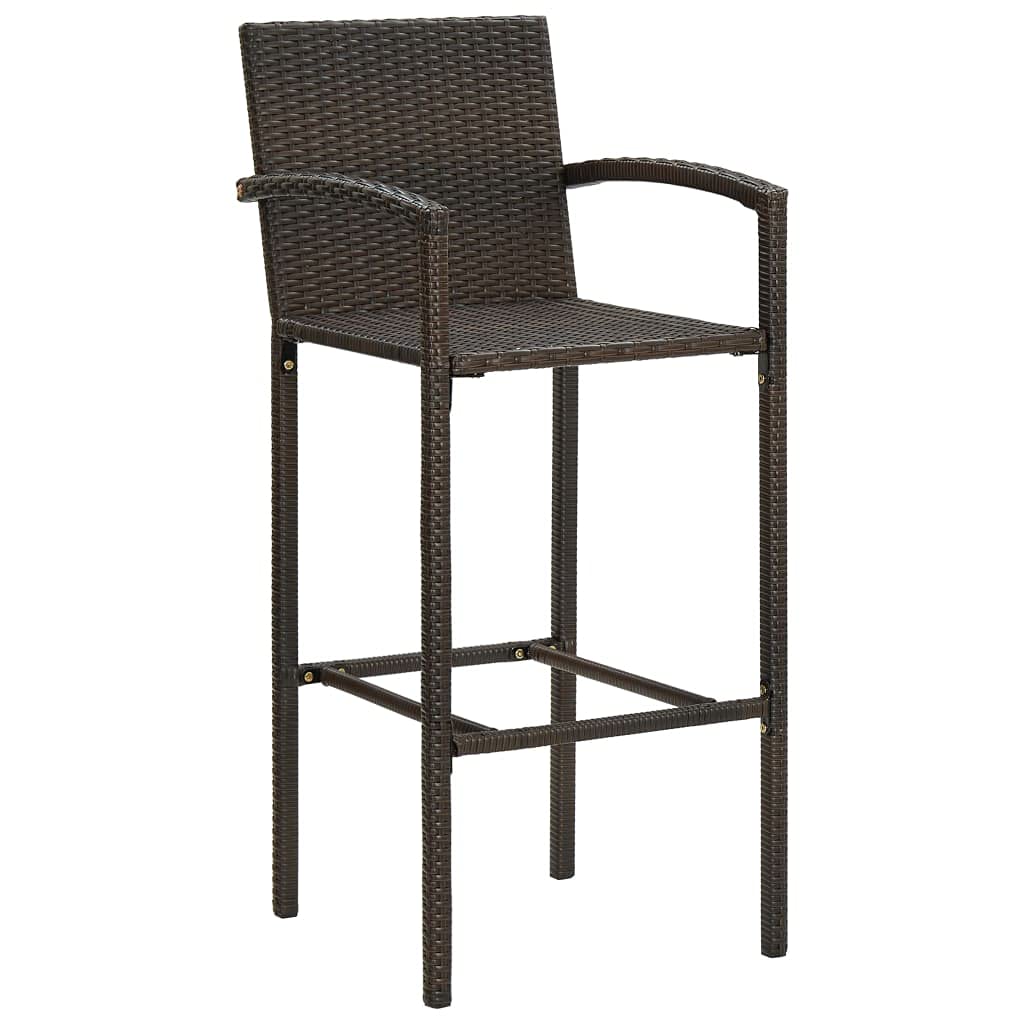 vidaXL Modern Outdoor Indoor Bar Stool Set, Poly Rattan, Weather-Resistant, UV-Resistant, Easy-to-Clean - 2 pcs - Brown