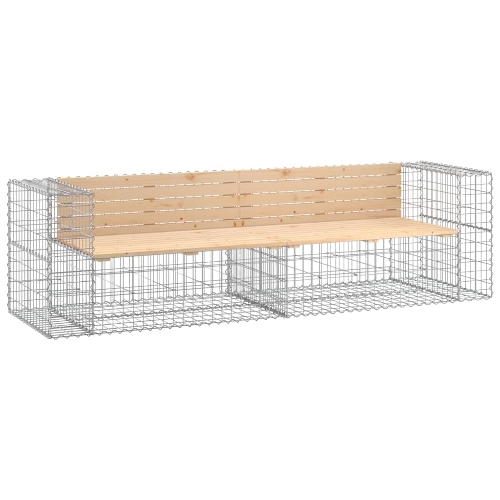 vidaXL Solid Pinewood Garden Bench with Unique Galvanized Steel Gabion Base Design - Compact Outdoor Seat for Patio, Garden, and Backyard