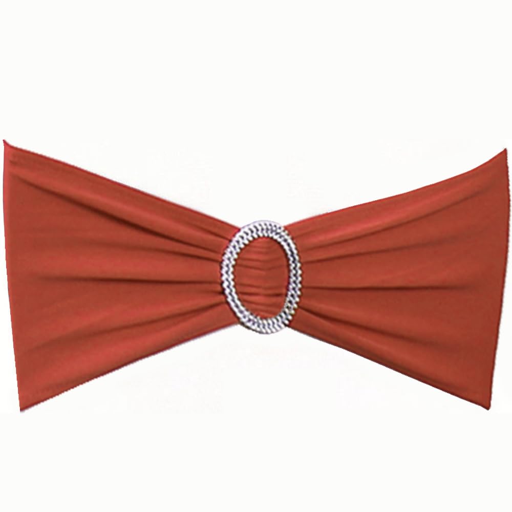 Sinssowl Pack Of 50Pcs Spandex Terracotta Chair Sashes Bows Elastic Chair Cover Bands Slider Buckles For Wedding Reception Banqu
