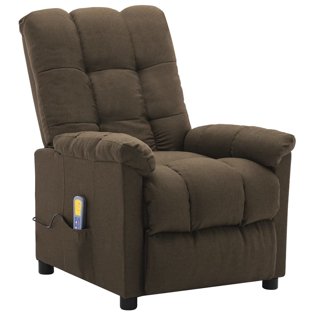 vidaXL Adjustable Electric Recliner with Massage Points, Breathable & Durable Brown Fabric Upholstery, Convenient Design with Side Pocket, Easy Assembly