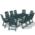 vidaXL 11 Piece Patio Dining Set Yard Furniture Set Courtyard Table and Chair Reclining Chair Garden Outdoor Chair Foldable Plastic Green