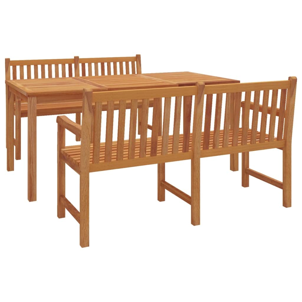 vidaXL 3 Piece Garden Furniture Dining Set, Solid Teak Wood, Brown, Water-Resistant, Indoor and Outdoor Use, Backrest Benches and Sturdy Tabletop