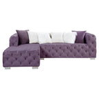 Acme Qokmis Tufted Upholstered Sectional Sofa with 6 Pillows in Purple Velvet