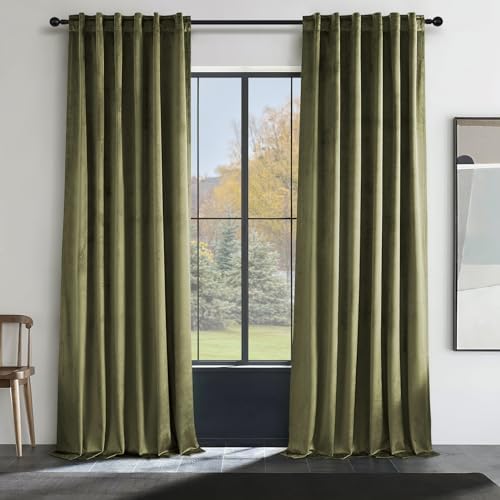 Extra Long 102 Inch Curtains For Large Window,Organic Modern Elegant Decor,Back Tab Drapes Pretty Velvet Tall Curtains For Livin