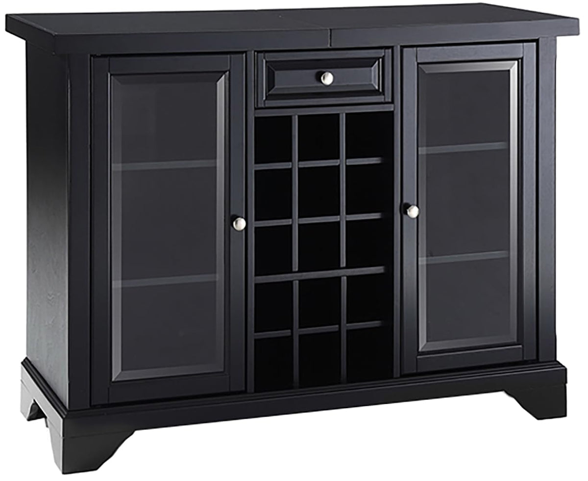 Crosley Furniture Lafayette Sliding Top Bar Cabinet With Storage Shelves, Drawer, And Wine Rack, Black