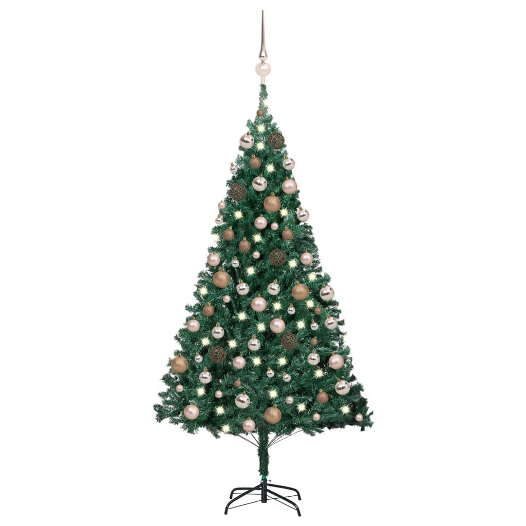 Vidaxl Artificial Christmas Tree With Leds & Pre-Decorated Ball Set - 47.2 Inch Pvc Spruce, Green With Rose Gold Ornaments, Usb Powered, Indoor Use