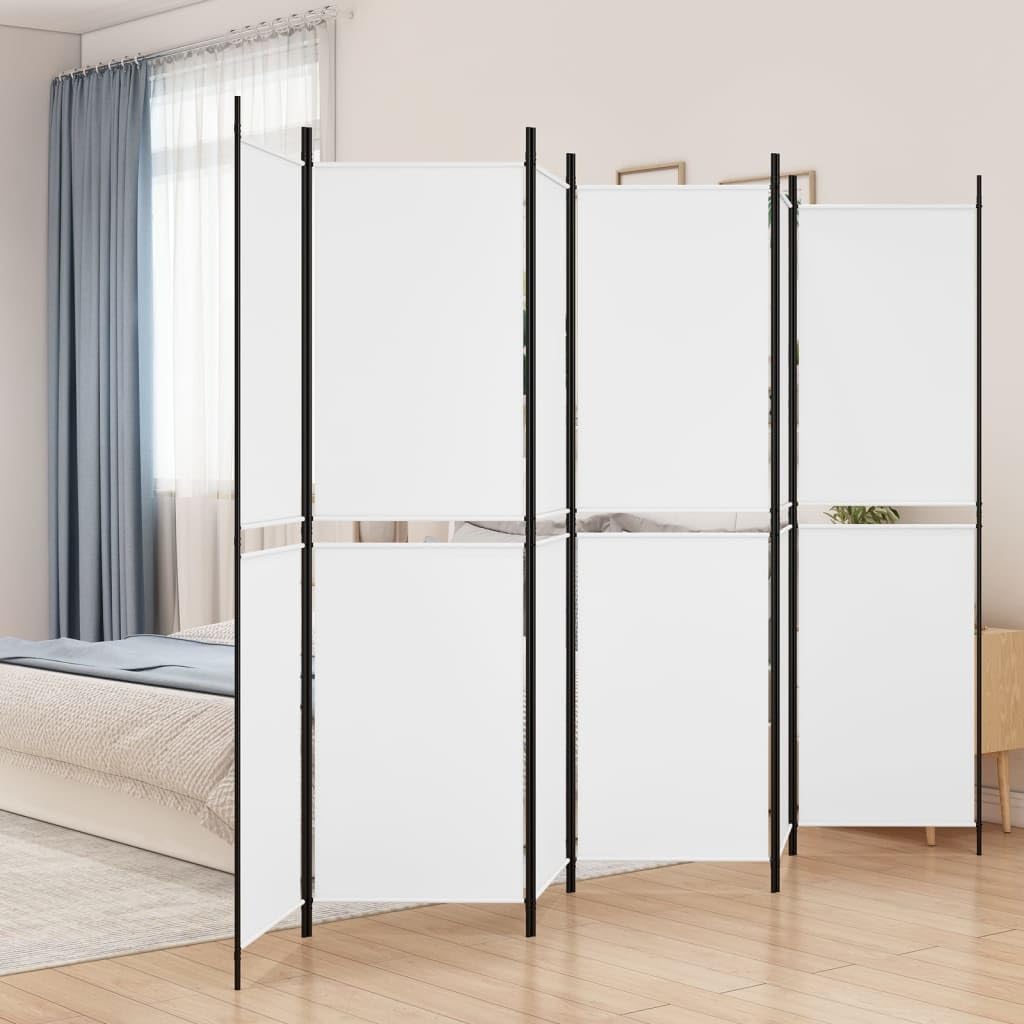 vidaXL 6-Panel Room Divider in White Fabric - Versatile Folding Screen for Privacy, Sun Protection and Interior Decoration, Ideal for Bedroom, Living Room, Office