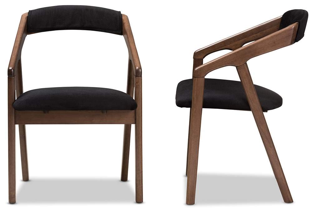 Baxton Studio Wendy Mid-Century Modern Black Velvet And Walnut Medium Brown Wood Finishing Dining Chair Set Black/Qty 2/Medium Wood/Mid-Century/Fabric Polyester 100%&quot;/Solid Rubber Wood/Foam