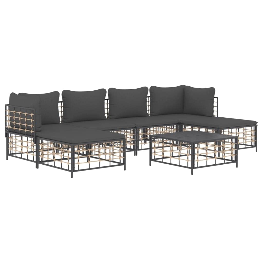vidaXL 7-Piece Anthracite Poly Rattan Patio Lounge Set with Cushions - Weather-Resistant, Comfortable, and Modular Design for Ou