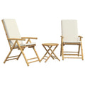 vidaXL 3 Piece Folding Bamboo Bistro Set with Cream White Cushions, Removable and Washable Covers, Foldable Design, for Patio, Backyard, Balcony