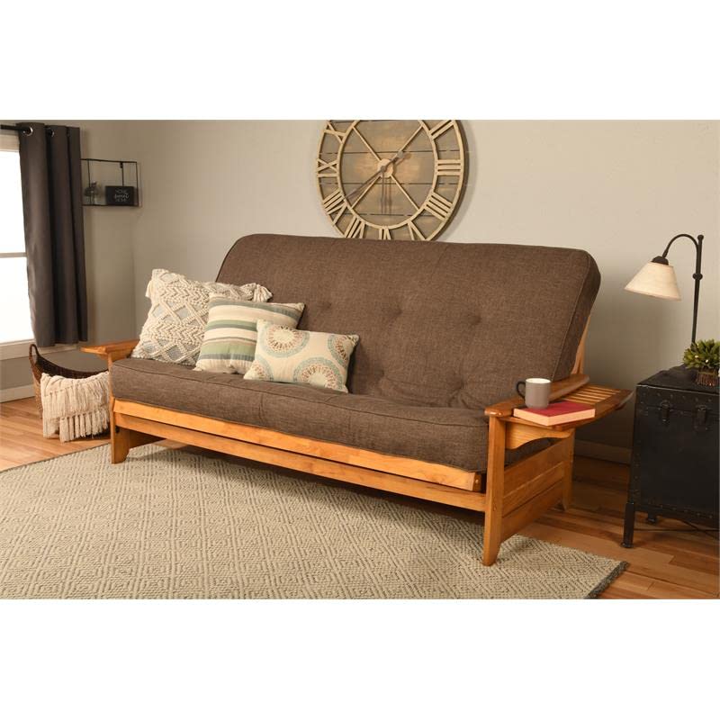 Kodiak Furniture Phoenix Queen-Size Butternut Wood Futon-Linen Cocoa Mattress