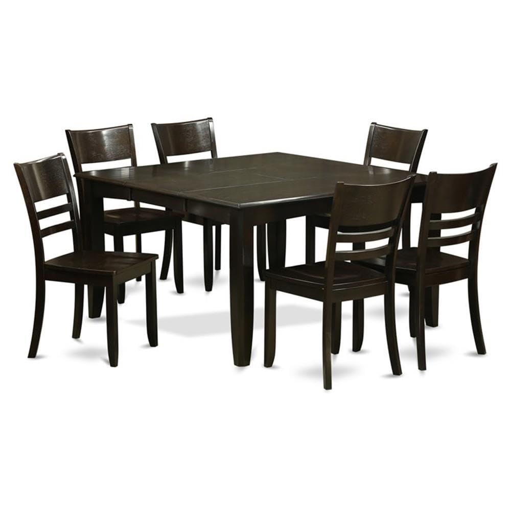 East West Furniture PFLY7-CAP-W 7 Piece Kitchen Table & Chairs Set Consist of a Square Dining Room Table with Butterfly Leaf and 6 Solid Wood Seat Chairs, 54x54 Inch, Cappuccino