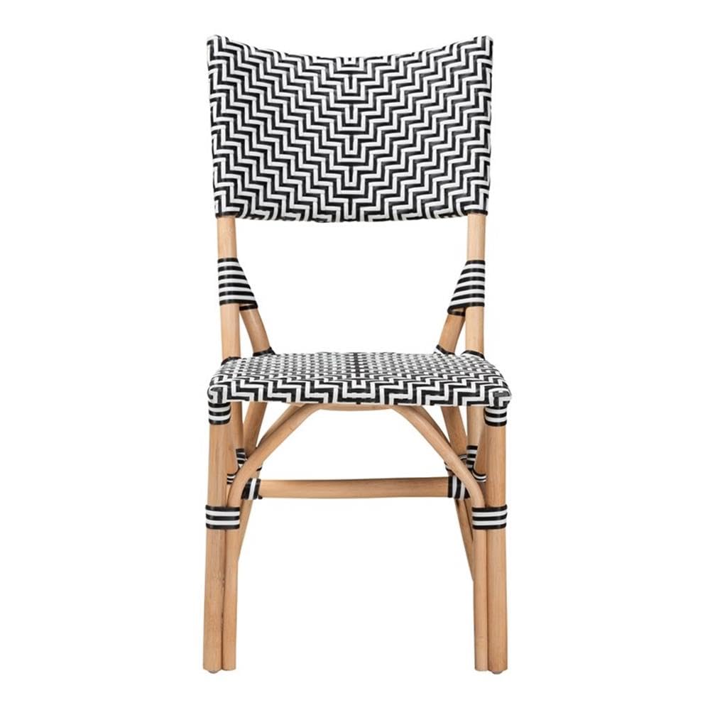 Baxton Studio Wagner Modern French Black And White Weaving And Natural Rattan Bistro Chair