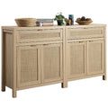 Sicotas Sideboard Buffet Storage Cabinet Set Of 2, Rattan Credenza Buffet Table, Boho Console Accent Cabinet With Doors And Drawer, Coffee Bar Cabinet For Kitchen Entryway Living Room, Natural