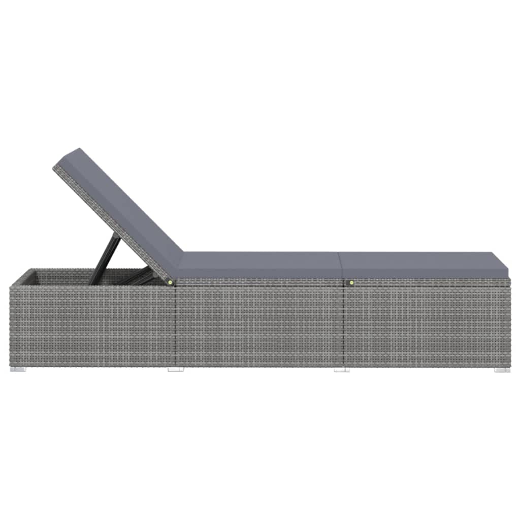 vidaXL Sun Lounger with Cushion - Adjustable, Outdoor-Ready Poly Rattan Sunbed in Gray - Weather-Resistant, Easy-Clean Furniture for Poolside, Patio, Balcony or Camping