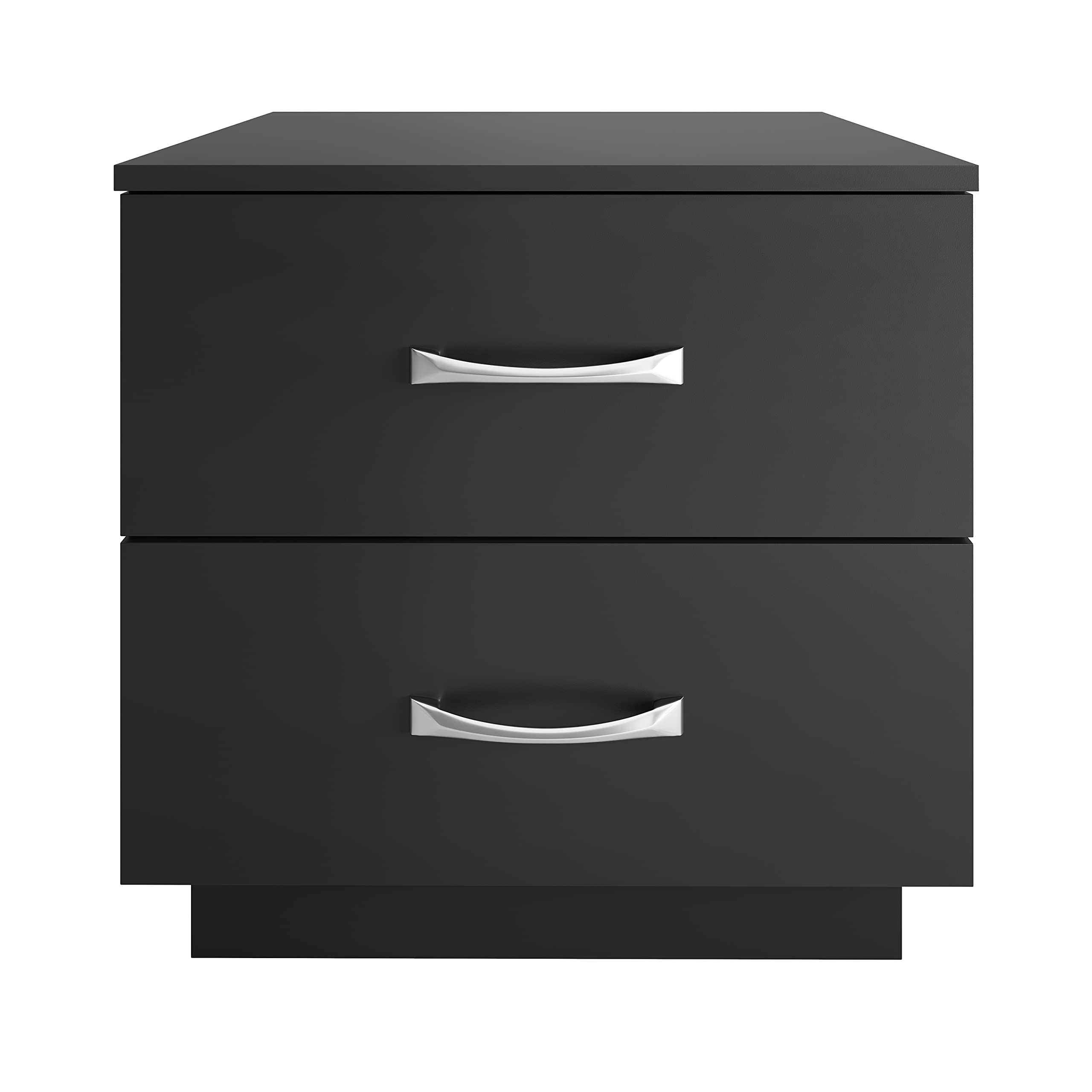 Boyd Sleep Bedroom Nightstand Bedside Table: Hamilton Two Drawer Storage with Pedestal Base, Black