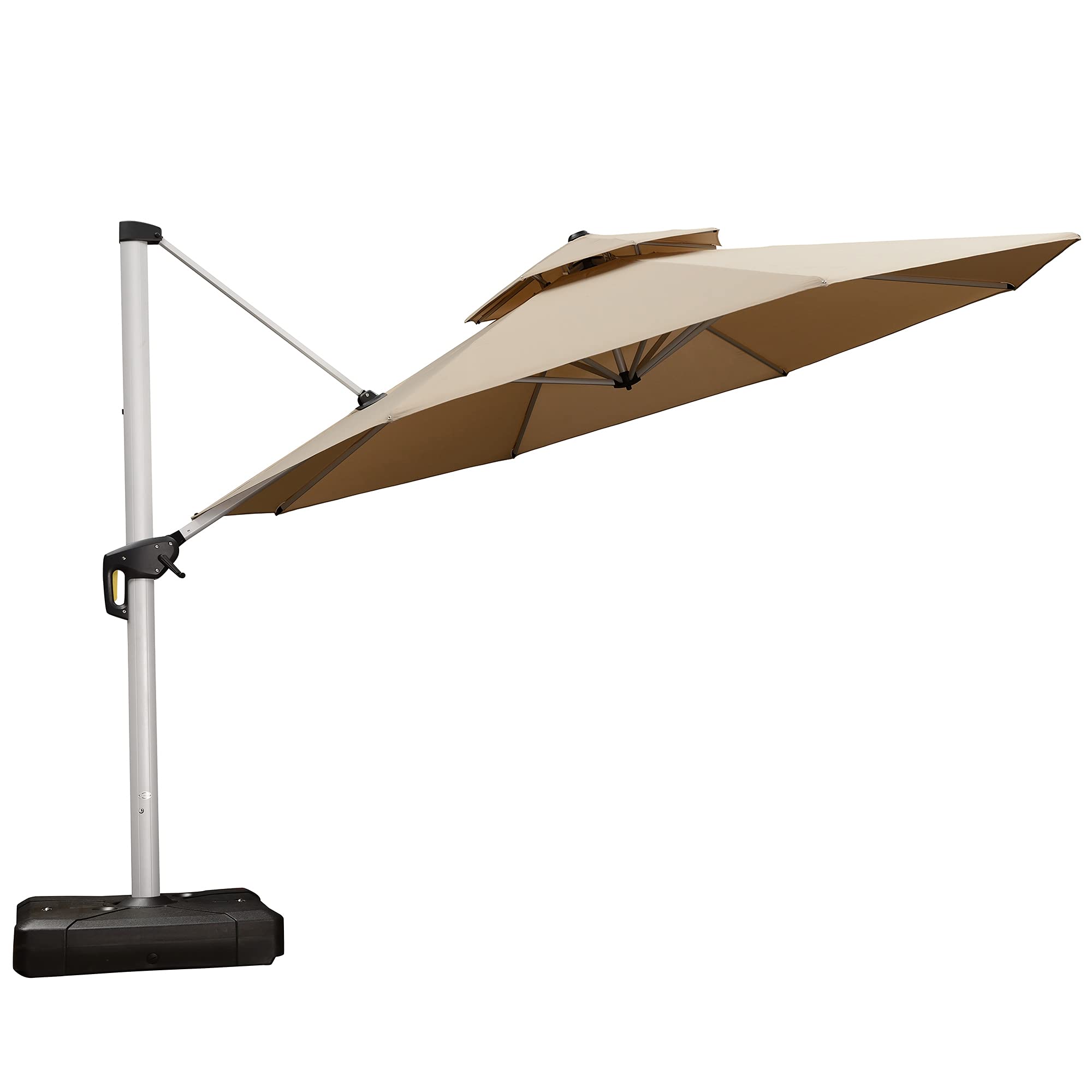 Purple Leaf 13 Feet Double Top Round Deluxe Patio Umbrella Offset Hanging Umbrella Outdoor Market Umbrella Garden Umbrella, Beig