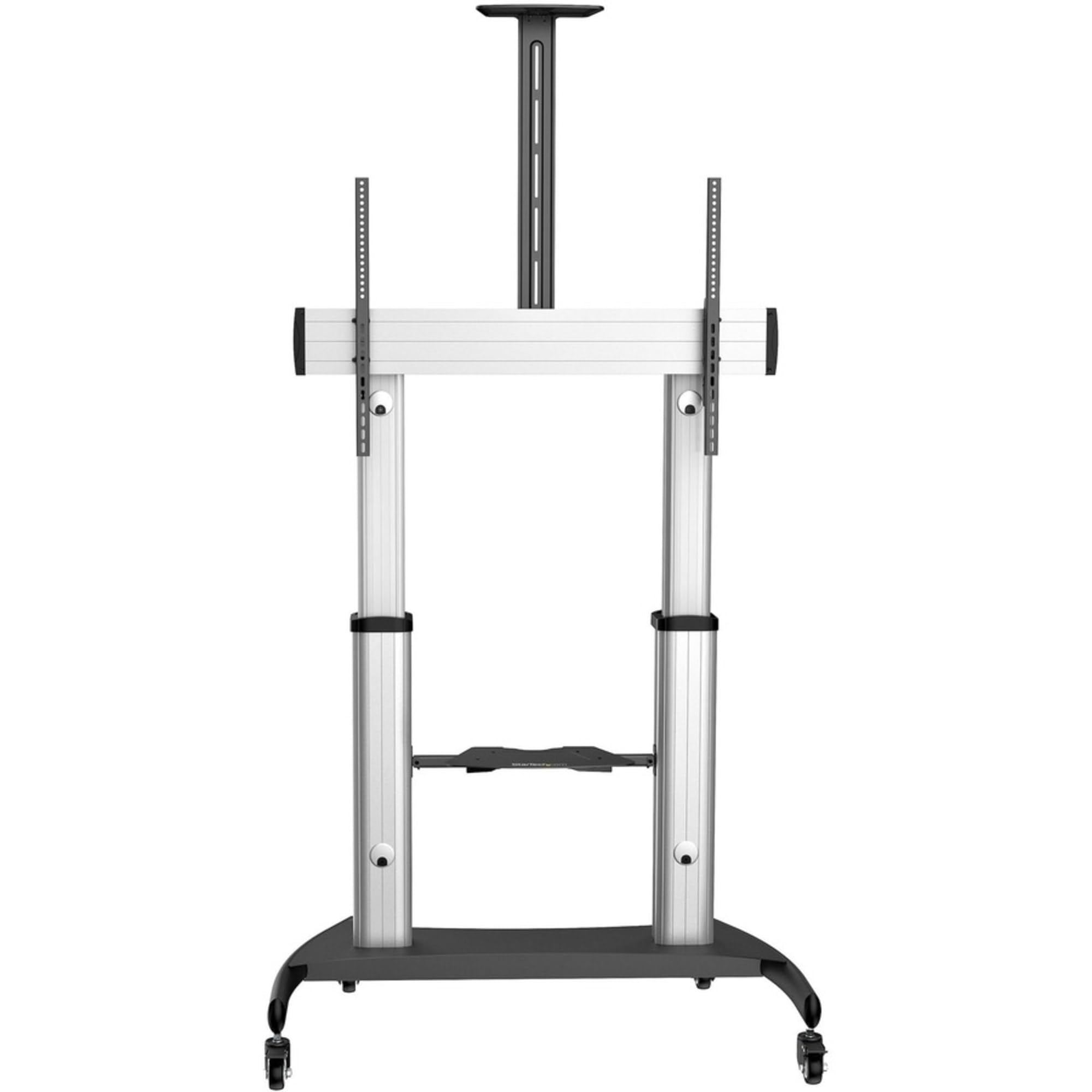 StarTech.com Mobile TV Stand - Heavy Duty TV Cart for 60-100" Display (100kg/220lb) - Height Adjustable Rolling Flat Screen Floor Standing on Wheels - Universal Television Mount w/Shelves (STNDMTV100)