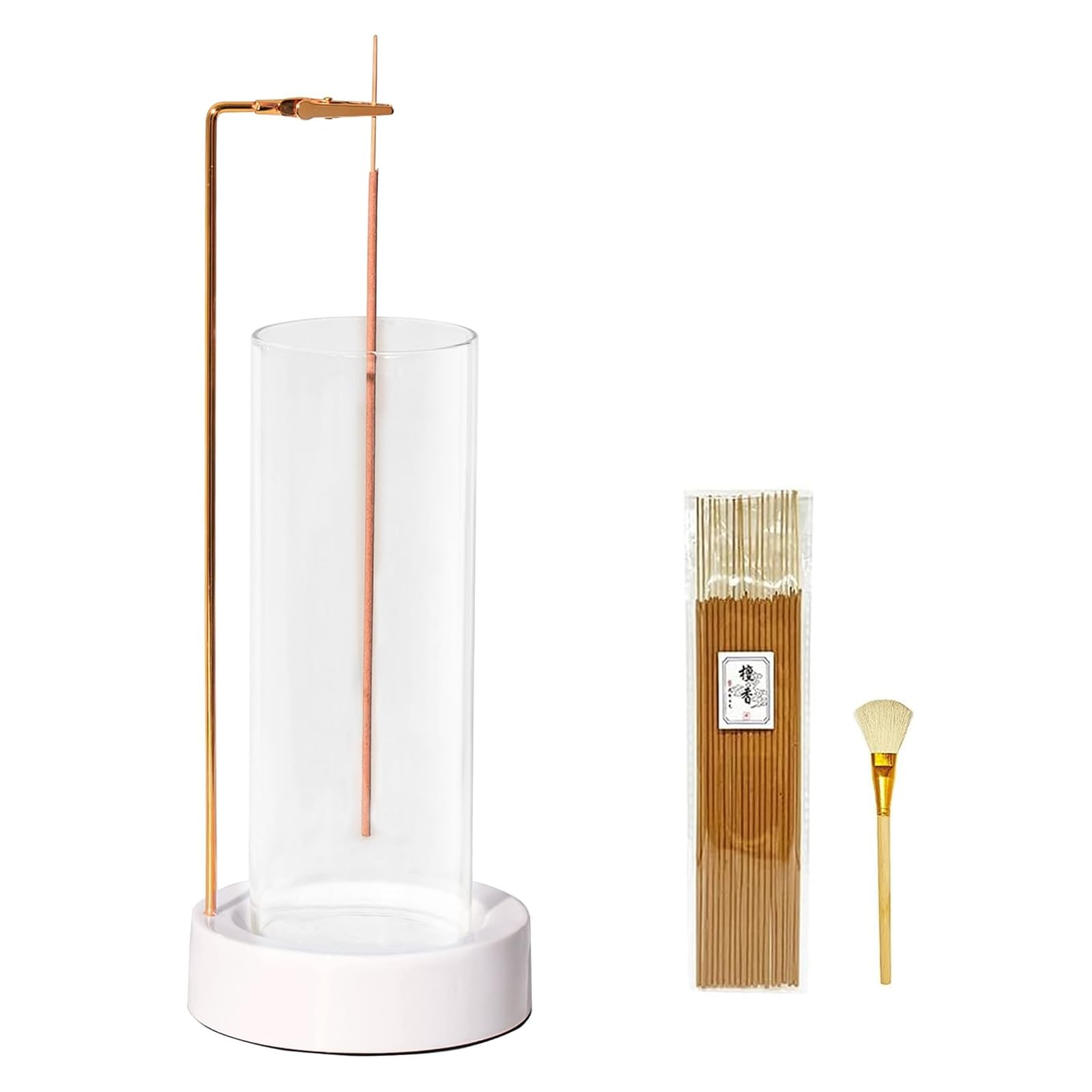 CEREMONY Incense Holder, Ceramic Incense Holder for Sticks with Glass Ash Catcher, Incense Burner for Meditation Yoga Spa Room D