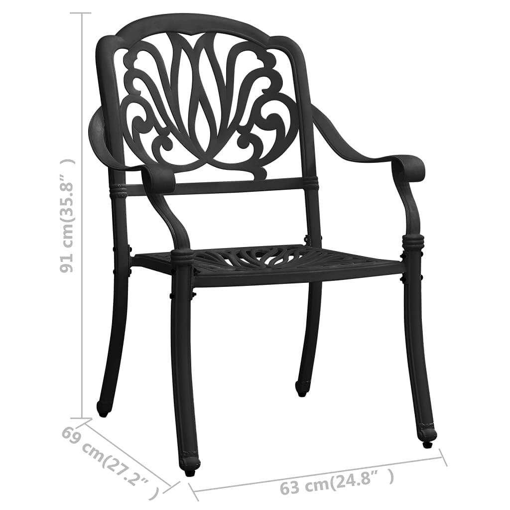 vidaXL Bistro Set 3 Piece, Table and Chair for Balcony, Bistro Table for Yard Park, Outdoor Furniture, Industrial Style, Cast Aluminum Black