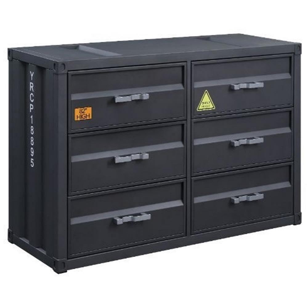 Acme Cargo Container Style Rectangular 6-Drawer Dresser in Gunmetal Metal