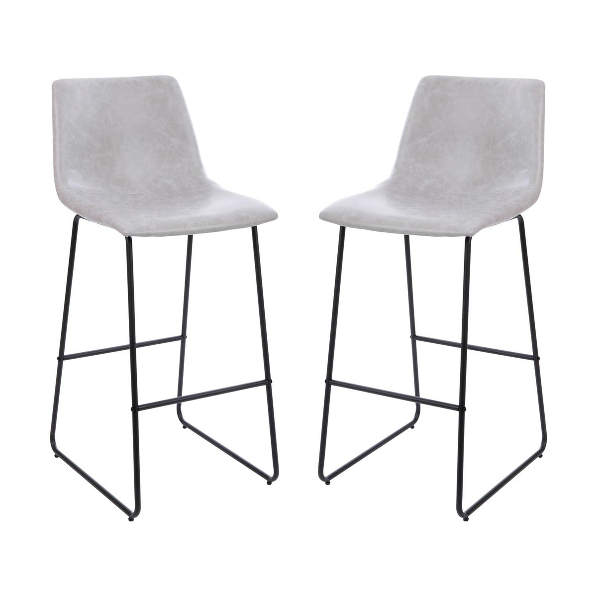 Flash Furniture Reagan 30&quot; LeatherSoft Barstools with Footrest, Mid-Century Modern Bucket Style Bar Height Stools, Set of 2, Light Gray