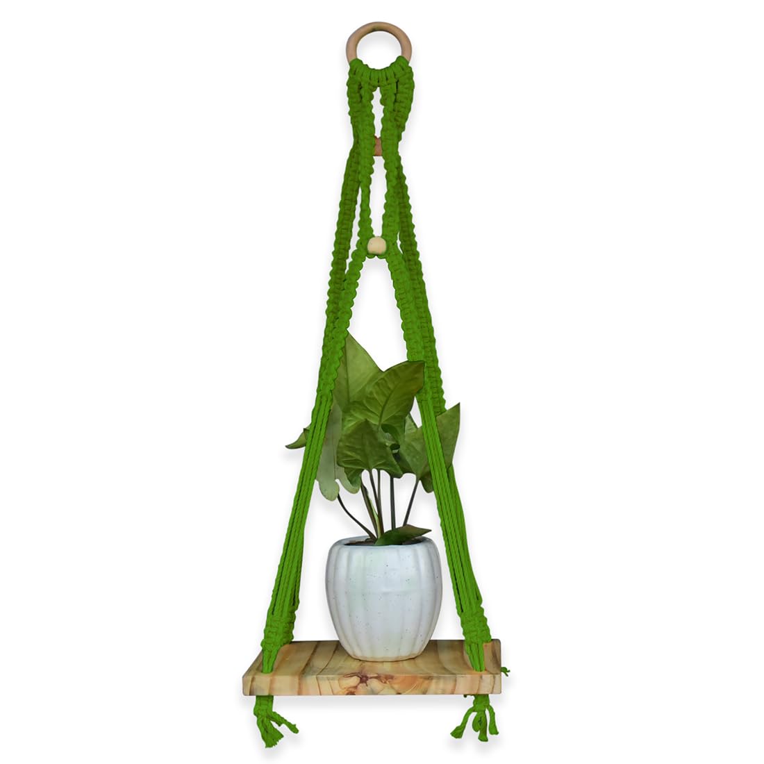 Gathari Macram Wall Hanging Shelf Pine Wood Floating Shelve With Wooden Dowel Modern Chic Woven DCor For Dorm Living Room Nurser